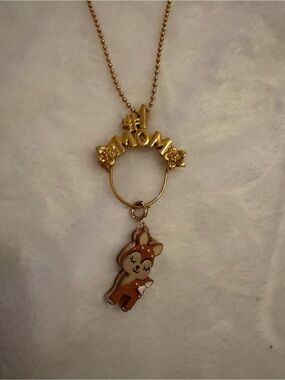 vintage #1 Mom Gold-Tone Pendant Necklace with Deer Charm